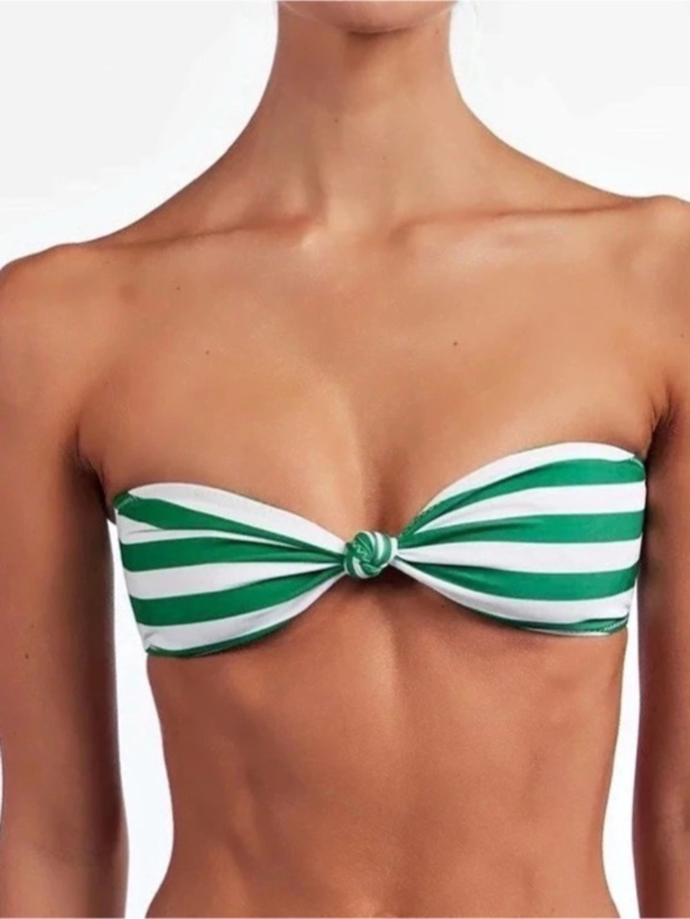 Same Striped Bandeau Bikini Top in Green & White Size Large NWT